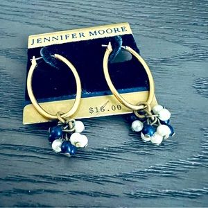 Blue & White Beaded Gold Jennifer Moore Hoop Earrings
